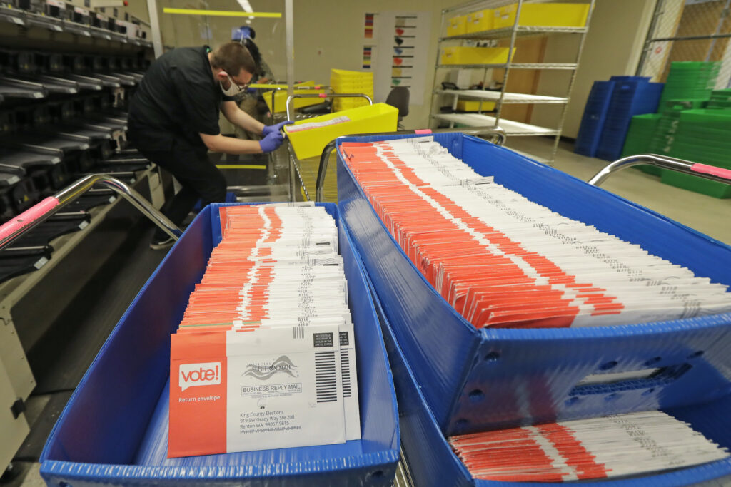 Election 2020 Voting By Mail Vote-by-mail ballots are shown in sorting trays