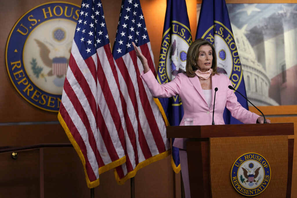 Nancy Pelosi House Speaker Nancy Pelosi of Calif., speaks during a news conference on Capitol Hill in Washington, Saturday, Aug. 22, 2020. The House is set for a rare Saturday session to pass legislation to halt changes in the Postal Service and provide $25 billion in emergency funds. (AP Photo/Susan Walsh)