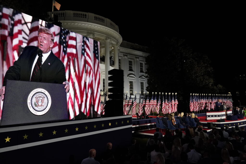 Donald Trump President Donald Trump speaks from the South Lawn of the White House on the fourth day of the Republican National Convention, Thursday, Aug. 27, 2020, in Washington. (AP Photo/Alex Brandon)