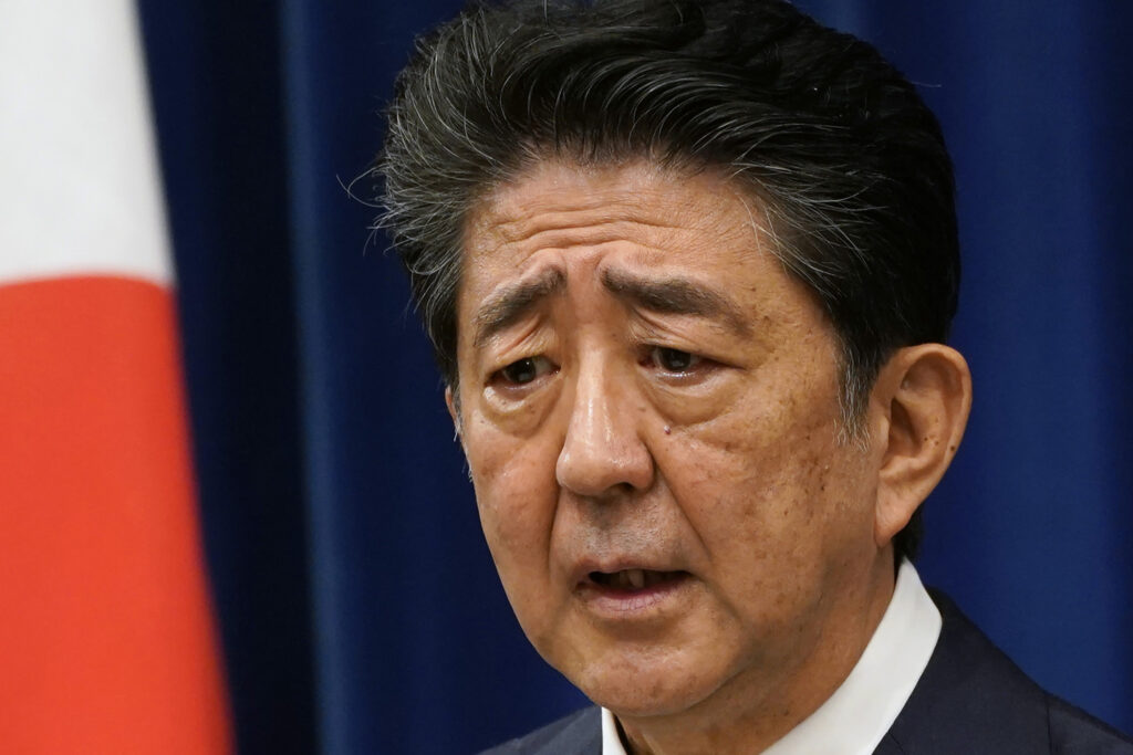 Japanese Prime Minister Shinzo Abe speaks during a press conference