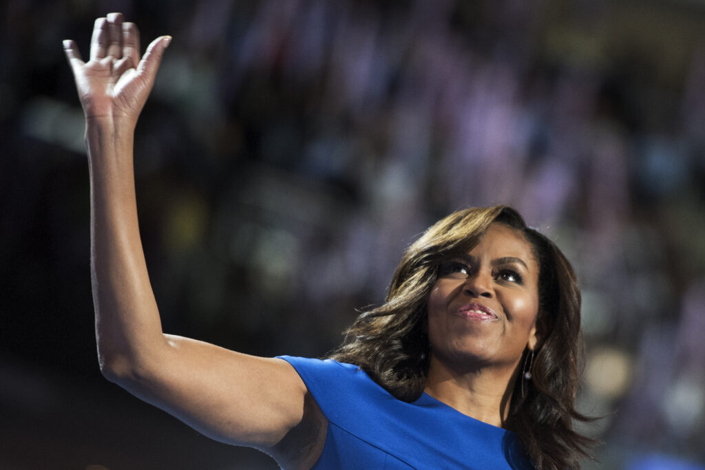 Democratic National Convention First Lady Michelle Obama arrives to address the crowd at the Wells Fargo Center in Philadelphia, Pa., on the first day of the Democratic National Convention, July 25, 2016. (Photo By Tom Williams/CQ Roll Call) (CQ Roll Call via AP Images)