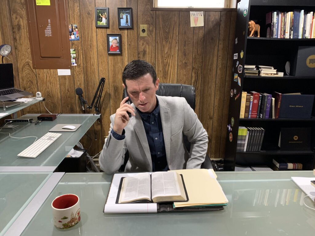 IMG_1297 Since hospitals have restricted minister visits due to COVID-19, Pastor Paul Shirley of Grace Community Church has reached out to patients on the phone. (Courtesy of Rebecca Shirley)