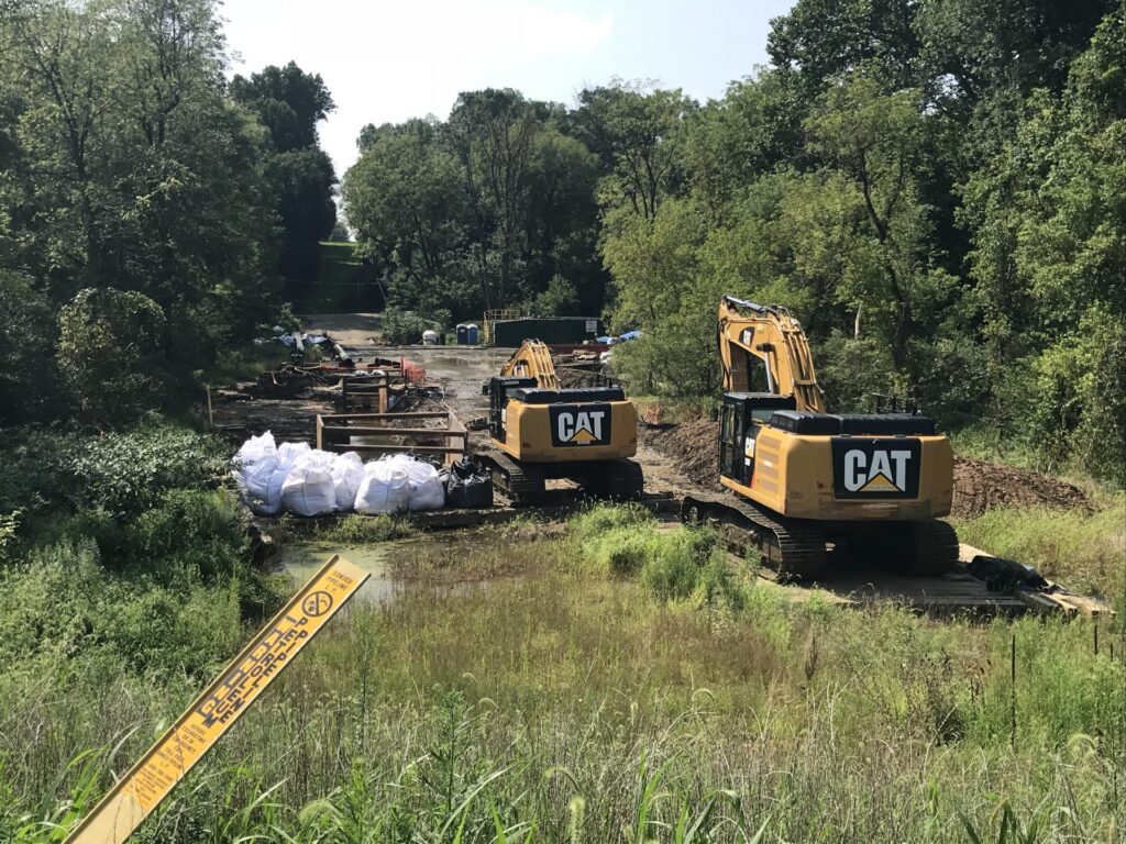 IMG_7868-1920×1440 (1) In this 2018 file photo, Energy Transfer, the parent company of Mariner East 2 pipeline builder, Sunoco, works at Snitz Creek in West Cornwall Township, Lebanon County after a drilling mud spill during the summer. (Marie Cusick / StateImpact Pennsylvania)