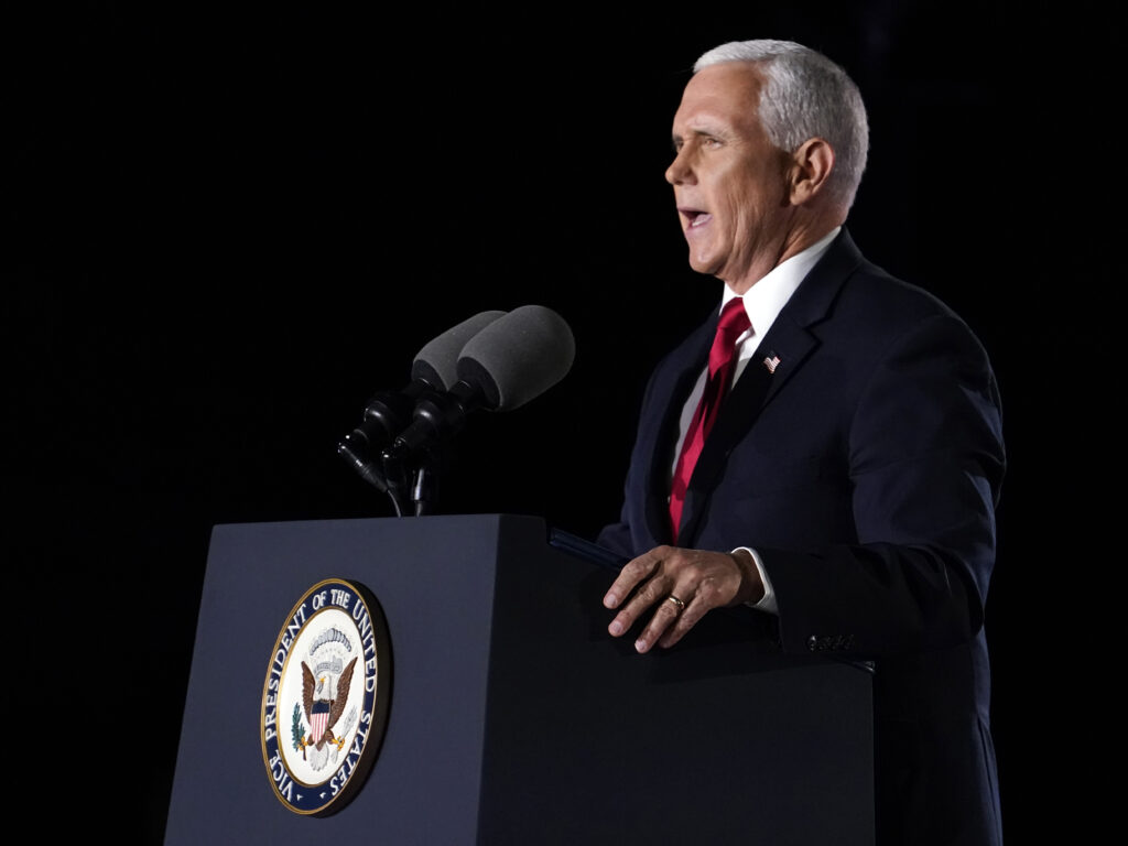 Vice President Pence speaks on the third day of the Republican National Convention at Fort McHenry National Monument and Historic Shrine in Baltimore. Vice President Pence speaks on the third day of the Republican National Convention