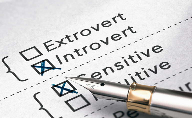 A personality test showing options for extrovert and introvert