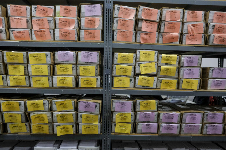 Ballots are stored at the Franklin County Board of Elections in Columbus, Ohio, on April 28, the final day of that state's primary election. An NPR analysis finds that more than 500,000 absentee ballots were rejected in primaries this year.