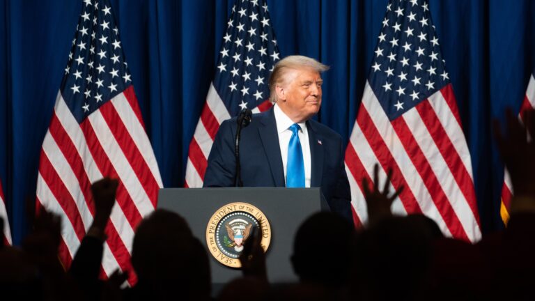 President Trump delivered lengthy remarks to delegates gathered in Charlotte, N.C., on the first day of the Republican National Convention. (Jessica Koscielniak/Pool/Getty Images)