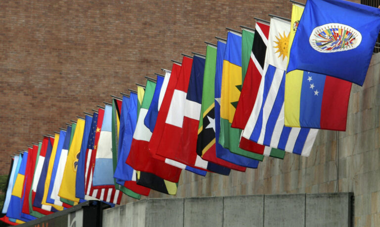 The flags of the Organization of American States (OAS)