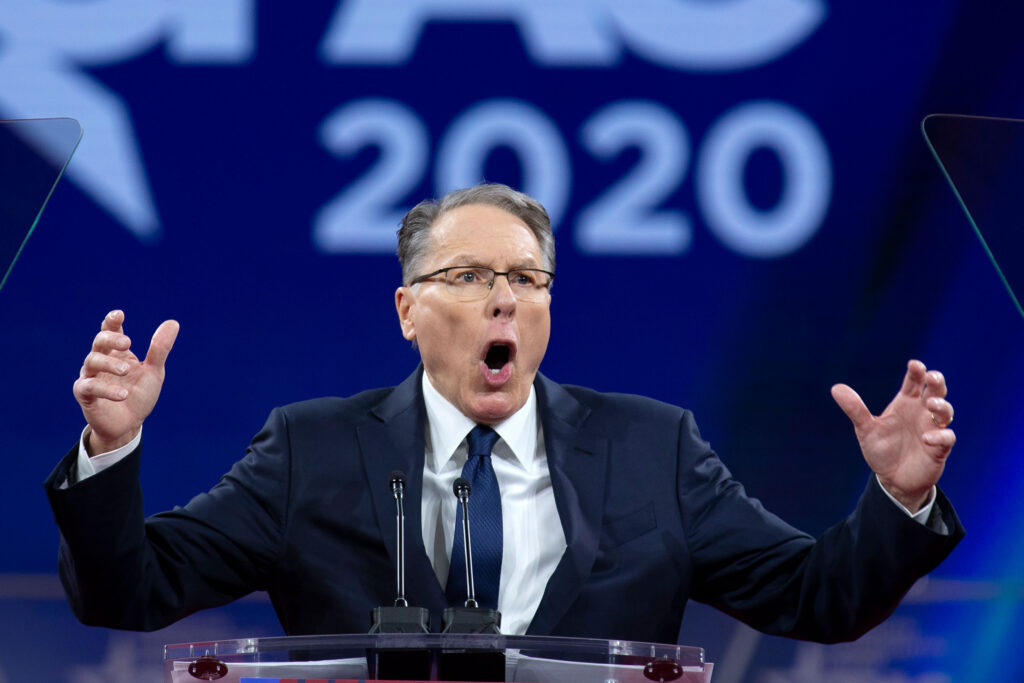 nraap This Feb. 29, 2020 file photo, National Rifle Association Executive Vice President and CEO Wayne LaPierre speaks at Conservative Political Action Conference, CPAC 2020, at the National Harbor, in Oxon Hill, Md. New York’s attorney general is suing the National Rifle Association, seeking to put the powerful gun advocacy organization out of business over allegations that high-ranking executives diverted millions of dollars for personal benefit. The lawsuit filed Thursday, Aug. 6, by Attorney General Letitia James followed an 18-month investigation into the NRA, which is a nonprofit group originally chartered in New York.(AP Photo/Jose Luis Magana, File)