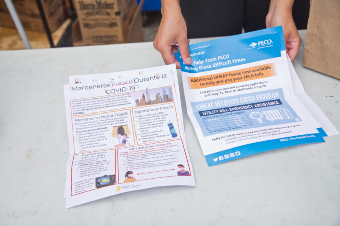 Hunting Park residents were asked to fill out a heat survey at a food pick-up at the Lenfest Center