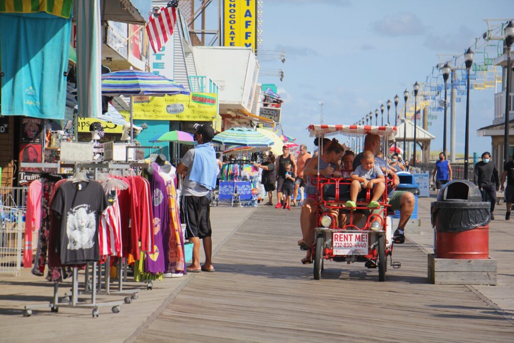 2020 -9 07-e lee-seaside heights nj-labor day 2 People ride bikes on the boardwalk