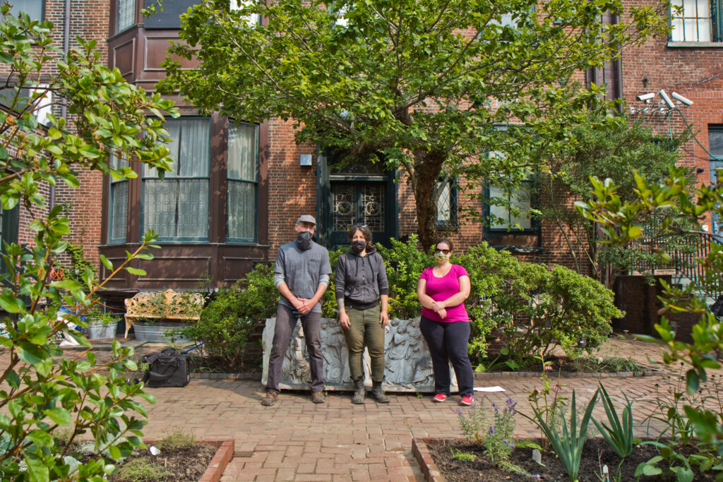 2020 9 16 k paynter rosenbach garden-8 Members of the Rosenbach staff standing in front of the Rosenbach's garden
