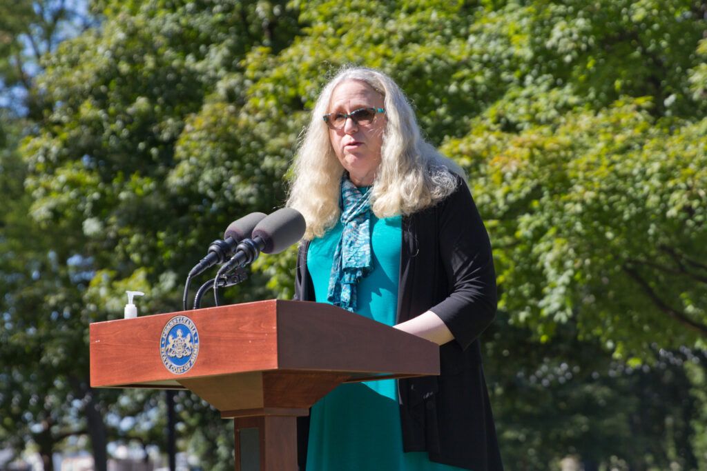 2020 9 22 k paynter wolf contract tracing app-5 Pa. Health Secretary Rachel Levine encouraged Pennsylvanians to download the COVID AlertPA, which notifies users when they’ve been in contact with the virus. (Kimberly Paynter/WHYY)