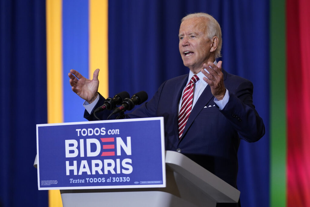 Joe Biden Democratic presidential candidate former Vice President Joe Biden speaks during a Hispanic Heritage Month event, Tuesday, Sept. 15, 2020, at Osceola Heritage Park in Kissimmee, Fla. (AP Photo/Patrick Semansky)
