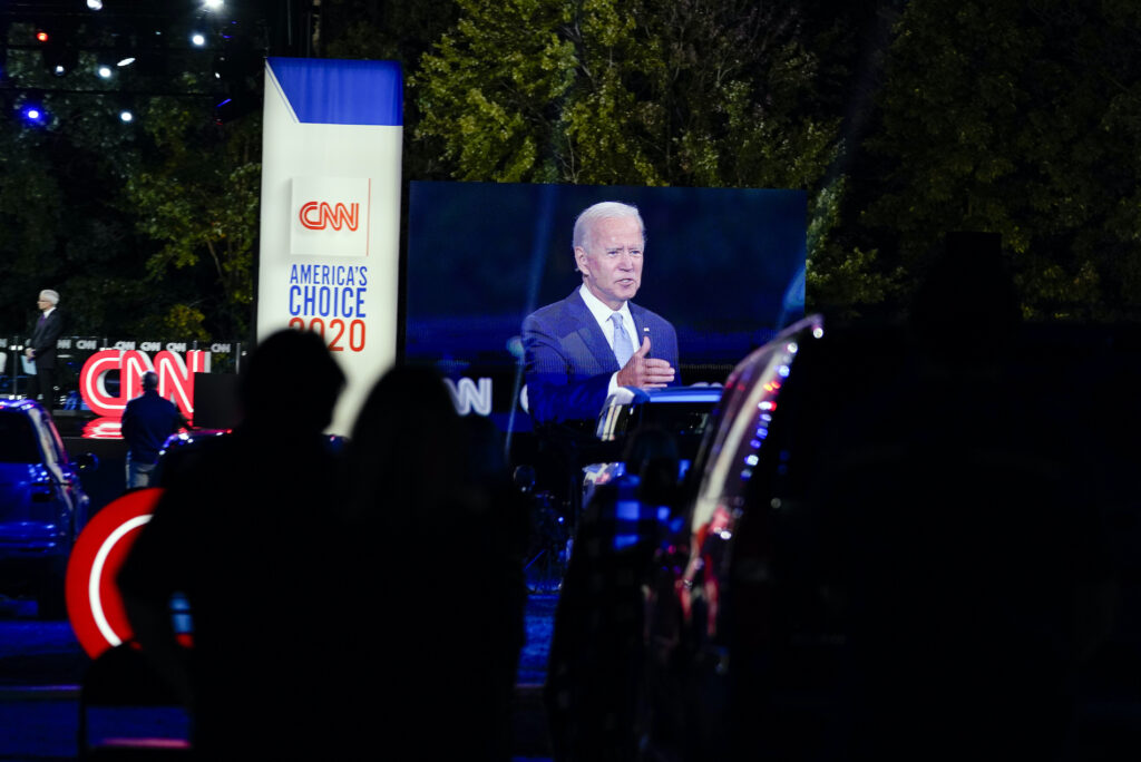 Joe Biden Democratic presidential candidate former Vice President Joe Biden participates in a CNN town hall moderated by Anderson Cooper in Moosic, Pa., Thursday, Sept. 17, 2020. (AP Photo/Carolyn Kaster)