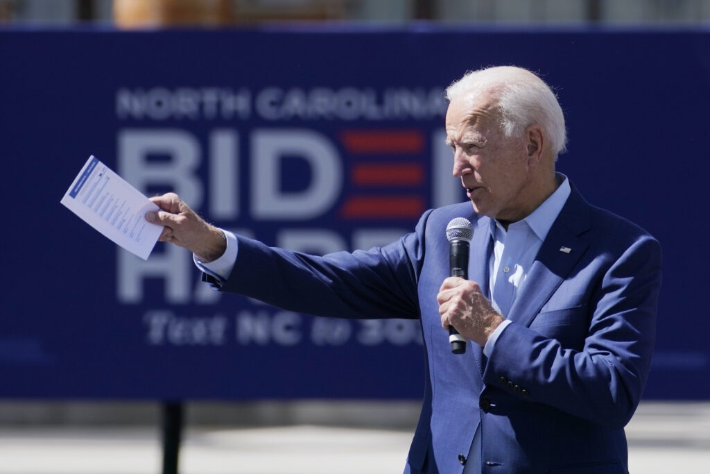 Joe Biden Democratic presidential candidate former Vice President Joe Biden speaks during a Biden for President Black economic summit at Camp North End in Charlotte, N.C., Wednesday, Sept. 23, 2020. (AP Photo/Carolyn Kaster)