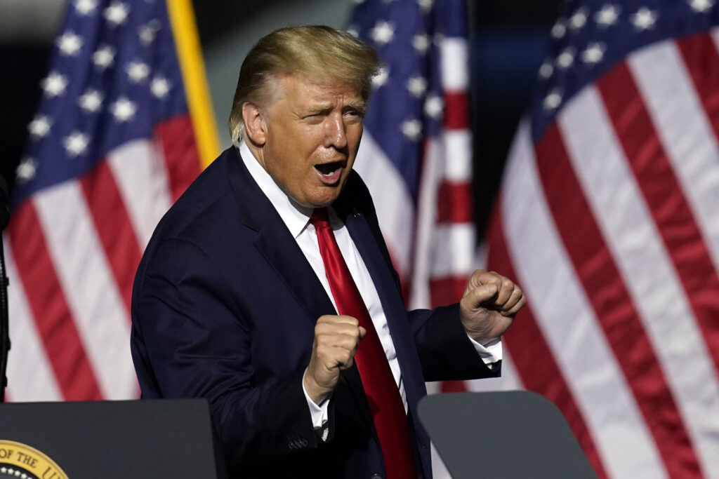 Donald Trump President Donald Trump does a little dance after speaking at a campaign rally Friday, Sept. 25, 2020, in Newport News, Va. (AP Photo/Steve Helber)