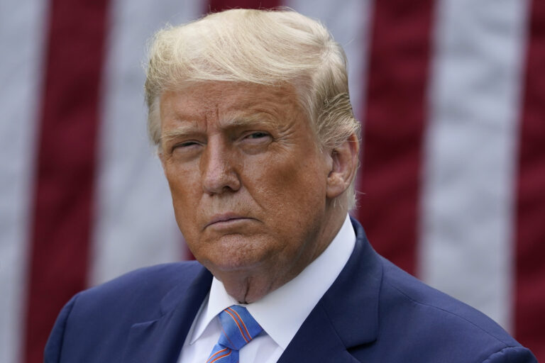 President Donald Trump speaks during an event in the Rose Garden