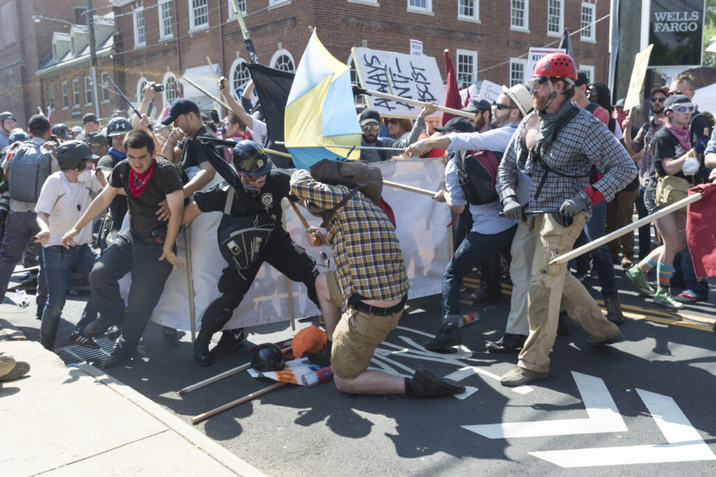 Neo-Nazis, white supremacists and other alt-right factions scuffled with counter-demonstrators near Emancipation Park (Formerly 