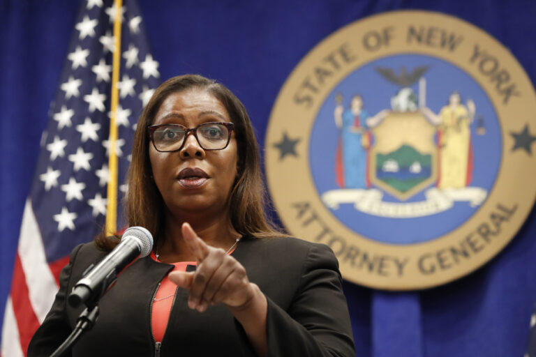 FILE- In this Aug. 6, 2020 file photo, New York State Attorney General Letitia James takes a question at a news conference in New York. James said on Saturday, Sept. 5, 2020 that she will impanel a grand jury to look into the death of Daniel Prude. Prude, 41, apparently stopped breathing as police in Rochester, N.Y. were restraining him in March 2020 and died when he was taken off life support a week later. (AP Photo/Kathy Willens, File)