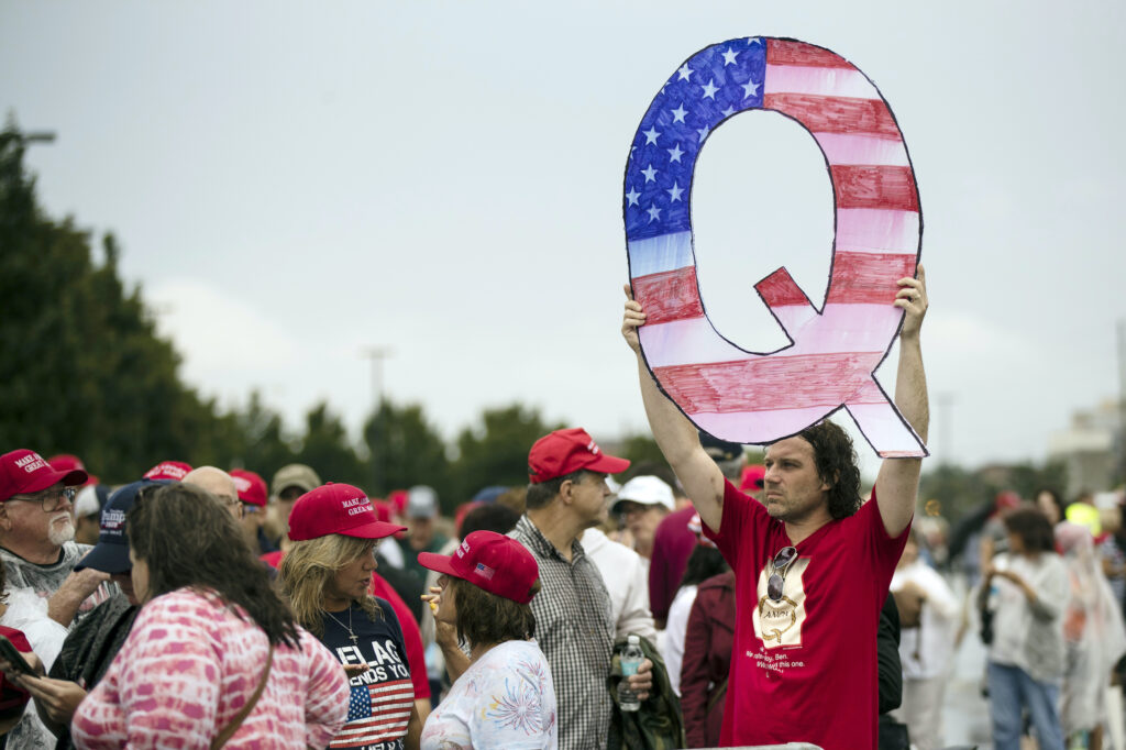 QAnon sign at campaign event QAnon sign at campaign event