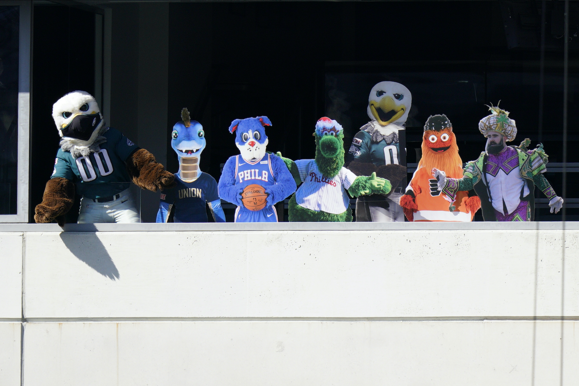 Philadelphia mascots appear as cardboard cut-out fans at Lincoln Financial Field