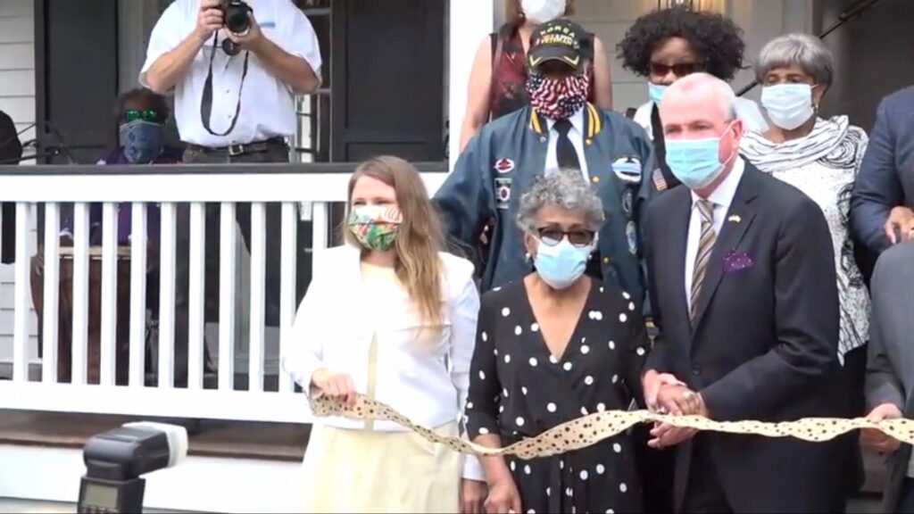 IMG_1749 Gov. Phil Murphy was on hand for the ceremony, where he announced that he signed legislation designating the Howell House on Lafayette Street as the official New Jersey Harriet Tubman Museum. (Screenshot)