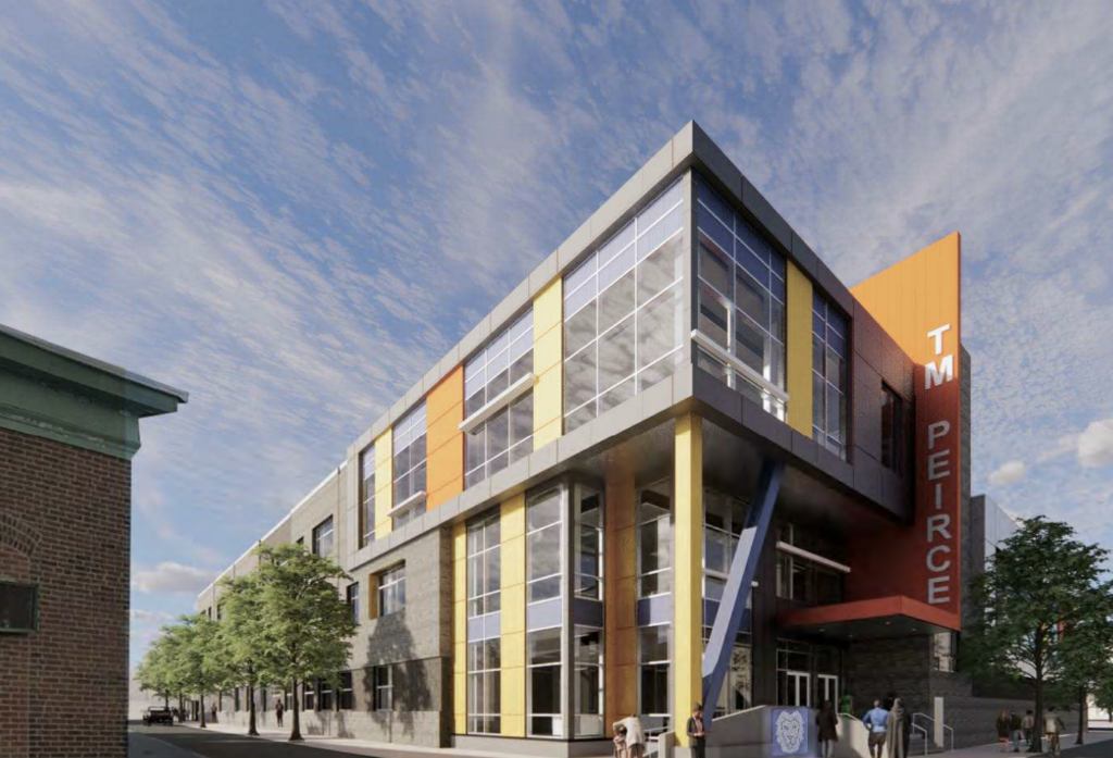 Screen Shot 2020-09-02 at 5.25.37 PM An artist's rendering of the main community entrance for the new T.M. Peirce Elementary at 2300 West Cambria Street in Philadelphia. (Blackney Hayes Architects)