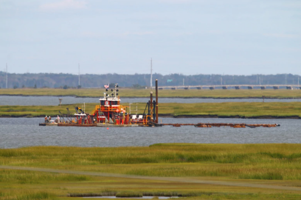 Screen Shot 2020-09-18 at 1.10.34 PM The Dredge Fullerton, owned and operated by Barnegat Bay Dredging Company, conducts dredging in the New Jersey Intracoastal Waterway near Stone Harbor, NJ in September 2020. (Photo by Devin Griffiths/U.S. Army Corps of Engineers).