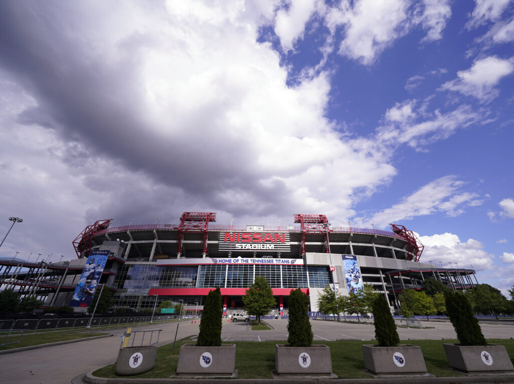 Nissan Stadium, home of the Tennessee Titans, is shown on Tuesday in Nashville, Tenn. The Titans’ game against the Pittsburgh Steelers, which had been scheduled for Sunday, has been delayed. Nissan Stadium, home of the Tennessee Titans, is shown on Tuesday in Nashville, Tenn. The Titans' game against the Pittsburgh Steelers, which had been scheduled for Sunday, has been delayed. (Mark Humphrey/AP Photo)