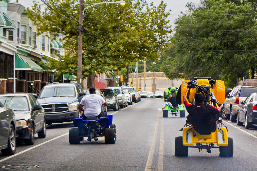 dirtbikelife-kimpaynter01 Young people riding ATVs through the streets of Philly. (Kimberly Painter/WHYY)