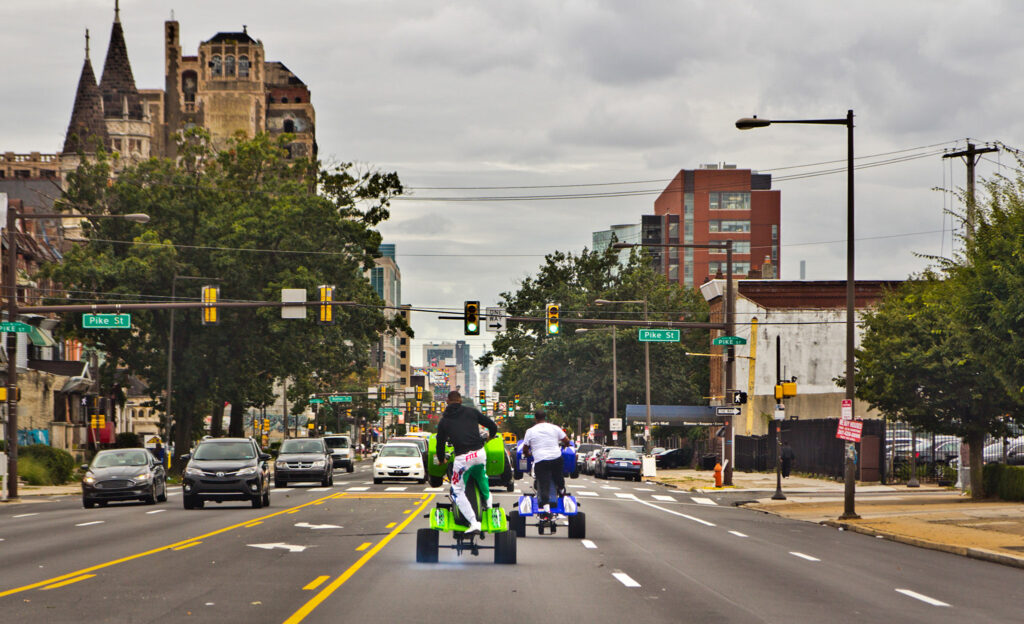 dirtbikelife-kimpaynter06 Young people riding ATVs through the streets of Philly. (Kimberly Paynter/WHYY)