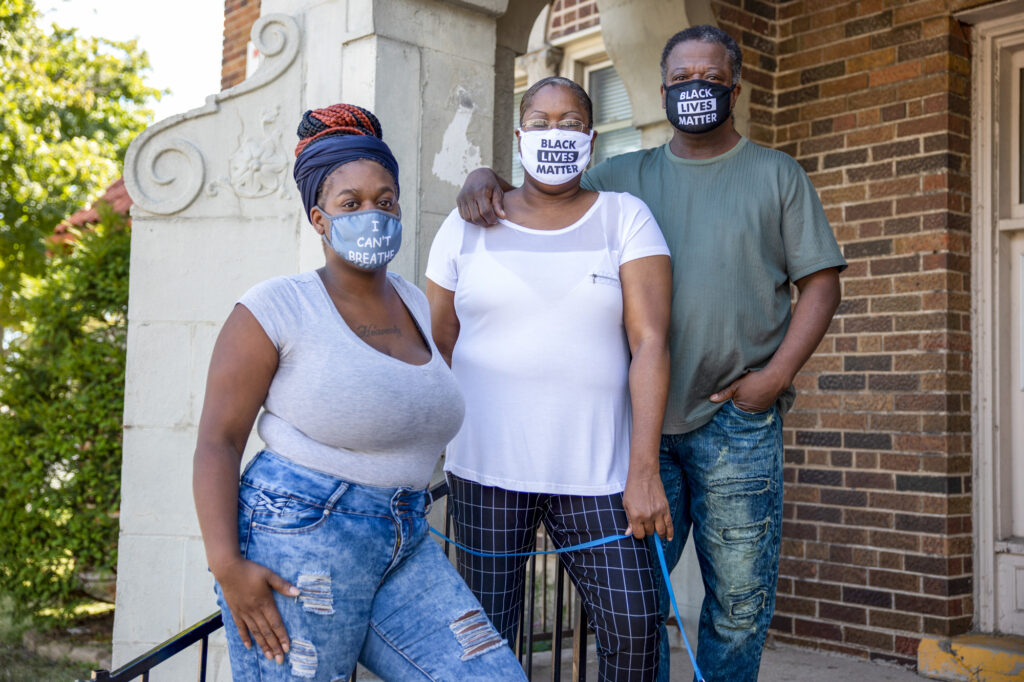 Heavenly Pettigrew, left, and her parents Stephanie and Robert outside their two-bedroom rental apartment in Milwaukee. Without assistance from the nonprofit Community Advocates, the family likely would have faced eviction after the pandemic forced Robert and Heavenly out of their steady jobs. From left, Heavenly, Stephanie and Robert and Pettigrew are seen outside their two-bedroom rental apartment in Milwaukee