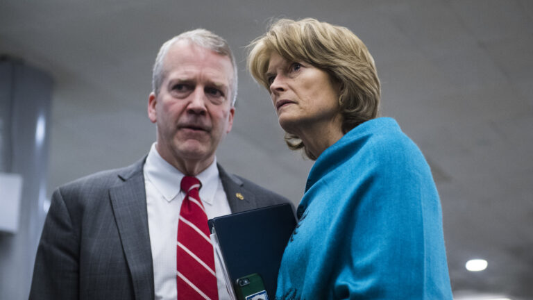 Sens. Dan Sullivan (left) and Lisa Murkowski, both Republicans from Alaska, have joined Sen. Brian Schatz, a Democrat from Hawaii, in introducing a bipartisan bill that would extend reporting deadlines for 2020 census results. (Tom Williams/CQ-Roll Call via Getty Images)