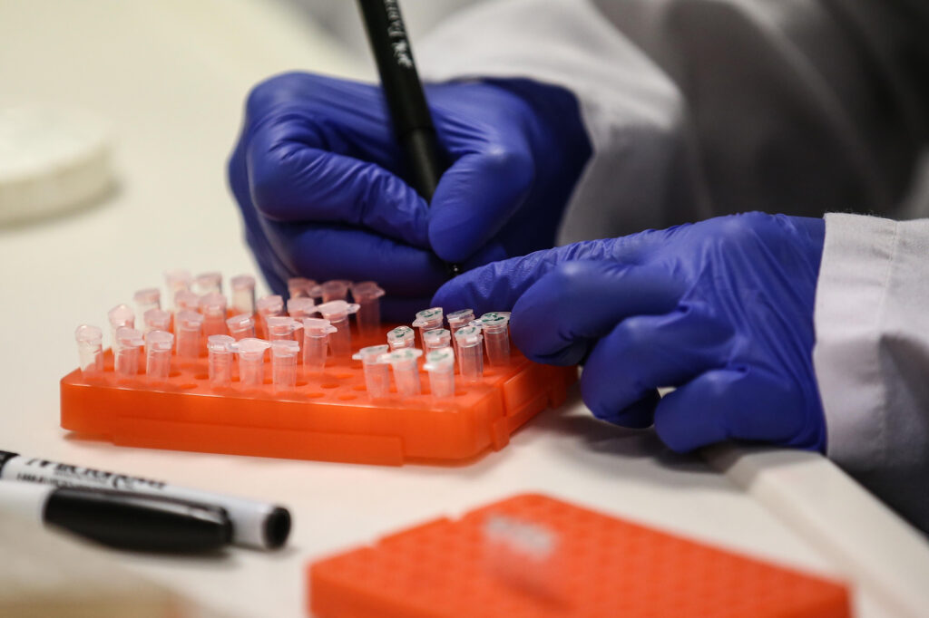 A scientist at work on a COVID-19 vaccine candidate at Bogazici University in Istanbul in August. A scientist at work on a COVID-19 vaccine candidate