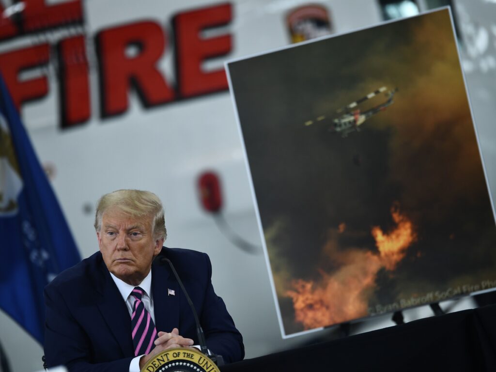 President Trump speaks Monday during a briefing on wildfires in McClellan Park, Calif. President Trump speaks Monday during a briefing on wildfires in McClellan Park, Calif.