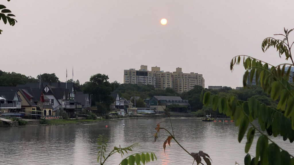 hazysmokesky-fires-boathouserow A haze of high-atmosphere smoke obscured the sun over Boathouse Row on Sept. 16. (Courtesy of Brit Miller)