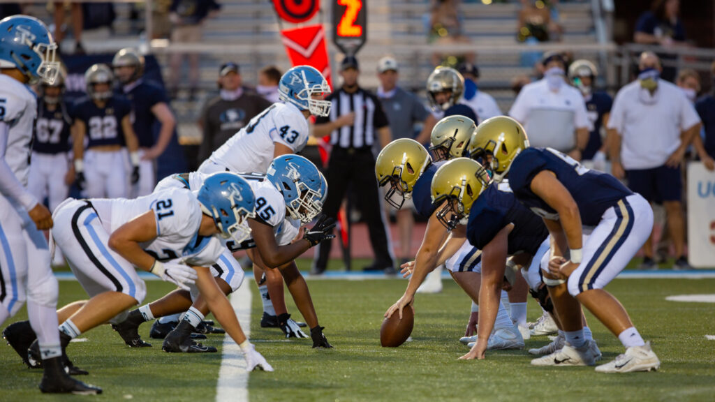 The Briarwood Christian Lions and Spain Park Jaguars faced off in Hoover, Ala. on August 28. It was their second game of the season being played during the coronavirus pandemic. The Briarwood Christian Lions and Spain Park Jaguars faced off in Hoover, Ala. on August 28. It was their second game of the season being played during the coronavirus pandemic.
(Russell Lewis/NPR)