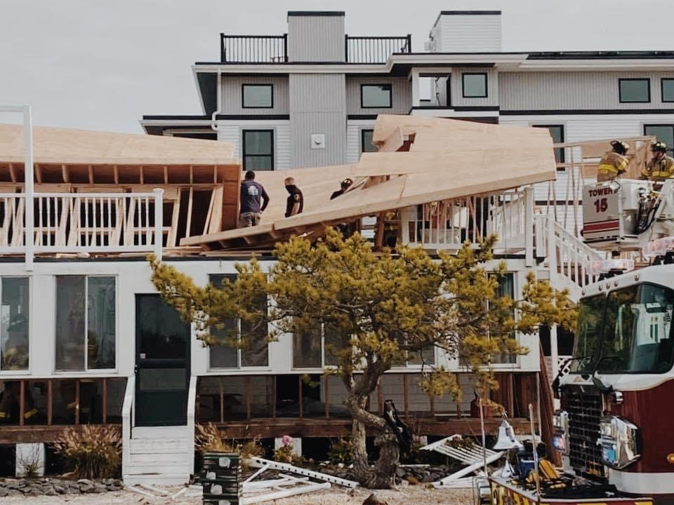 unnamed (23) The scene of a partial house collapse in the Brant Beach section of Long Beach Township Thursday. (Courtesy of the Ship Bottom Volunteer Fire Company)