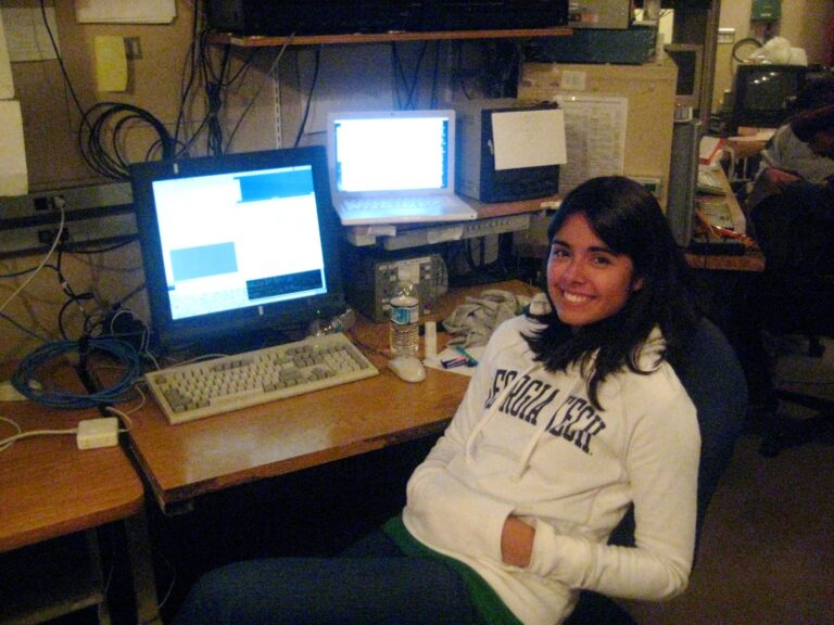 Nicole Cabrera Salazar at the University of Hawaii 2.2-meter telescope on Mauna Kea, Hawaii in 2008.