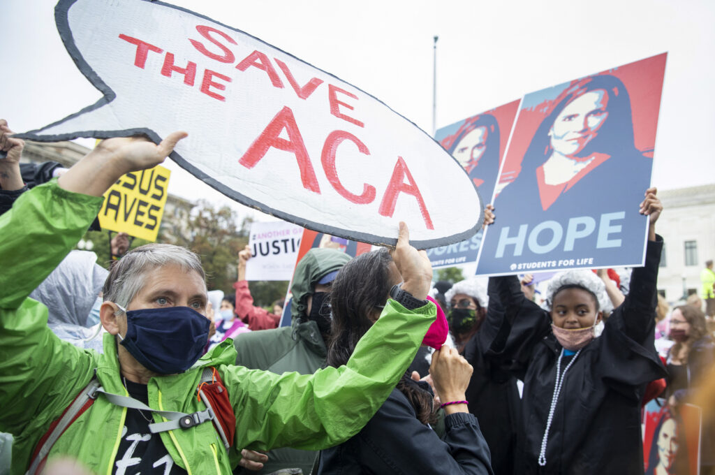 On the first day of Senate hearings over the confirmation of Judge Amy Coney Barrett to the Supreme Court, supporters and opponents of the confirmation confront each other in front of the Supreme Court. Supporters and opponents of the confirmation confront each other in front of the Supreme Court.