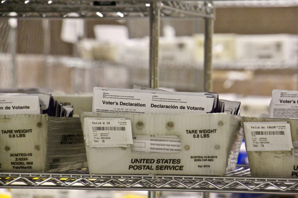 2020 10 26-e lee-philadelphia pennsylvania convention center-mail in ballots 4 Mail-in ballots. (Emma Lee/WHYY)