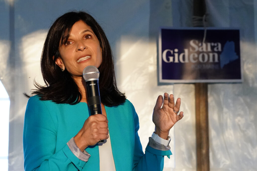 Sara Gideon Sara Gideon, a Democratic candidate for U.S. Senate, speaks at a