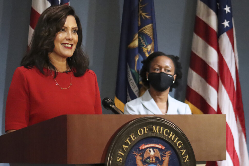 Gov. Whitmer addresses the state during a speech in Lansing