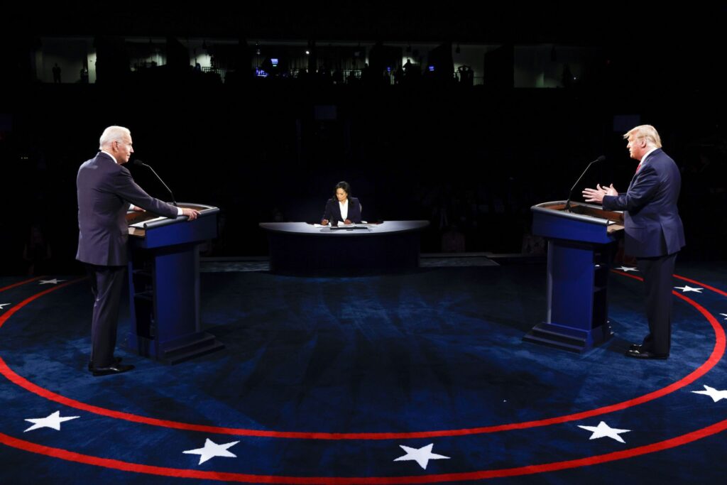 AP20297104632203-1920×1281
President Donald Trump and Democratic presidential candidate former Vice President Joe Biden participate in the final presidential debate at Belmont University, Thursday, Oct. 22, 2020, in Nashville, Tenn. (Jim Bourg/Pool photo via AP)