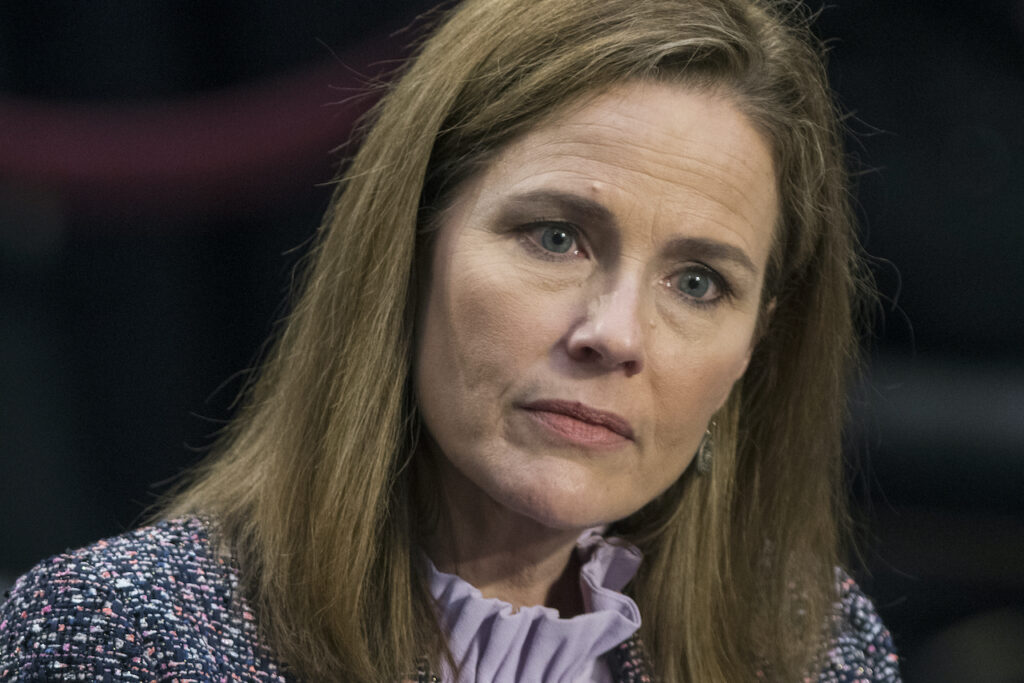 Supreme Court Barrett Gay Rights Supreme Court Justice nominee Amy Coney Barrett testifies before the Senate Judiciary Committee