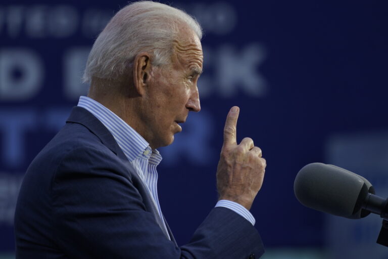 Democratic presidential candidate former Vice President Joe Biden speaks at the Plumbers Local Union No. 27 training center,
