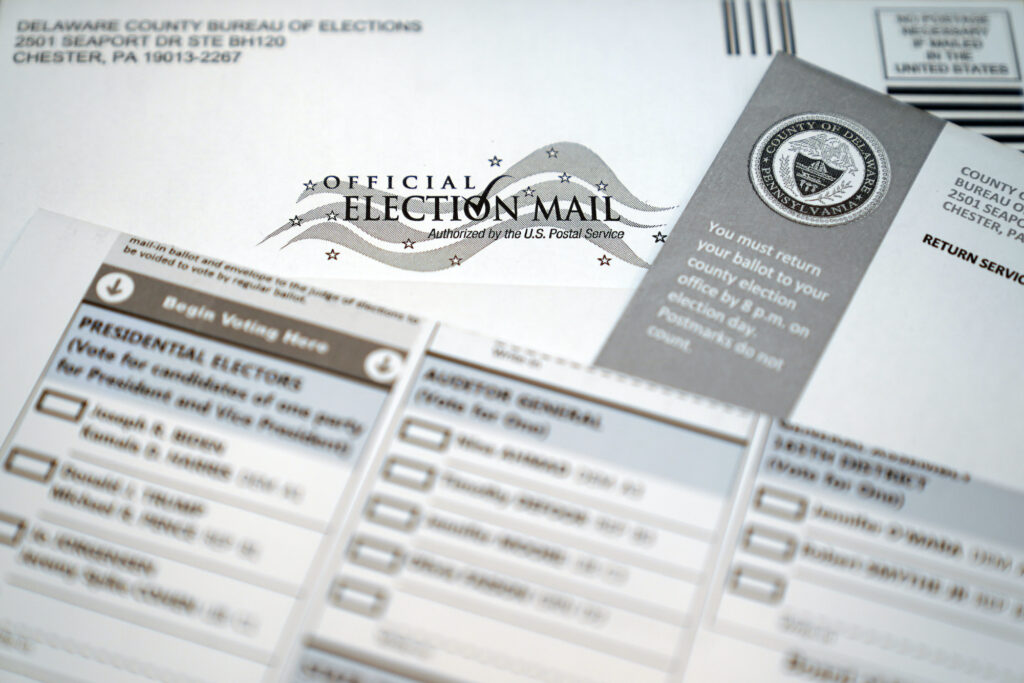 AP_mail-in_ballot_vote-by-mail_election_101420 A mail-in official ballot for the 2020 General Election in the United States is shown