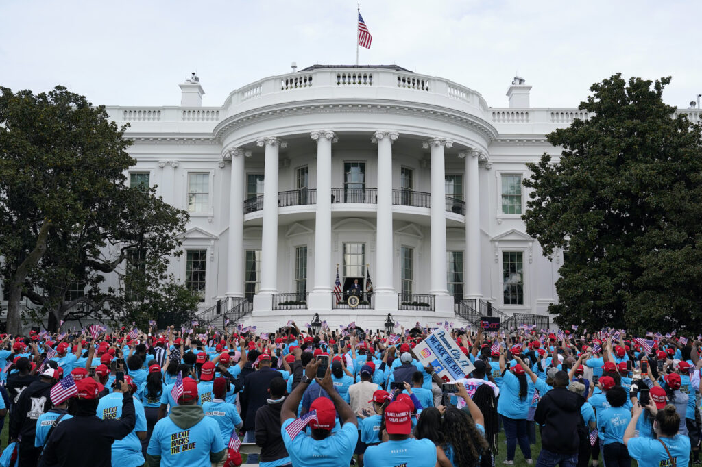 Donald Trump President Donald Trump speaks from the Blue Room Balcony of the White House to a crowd of supporters, Saturday, Oct. 10, 2020, in Washington.