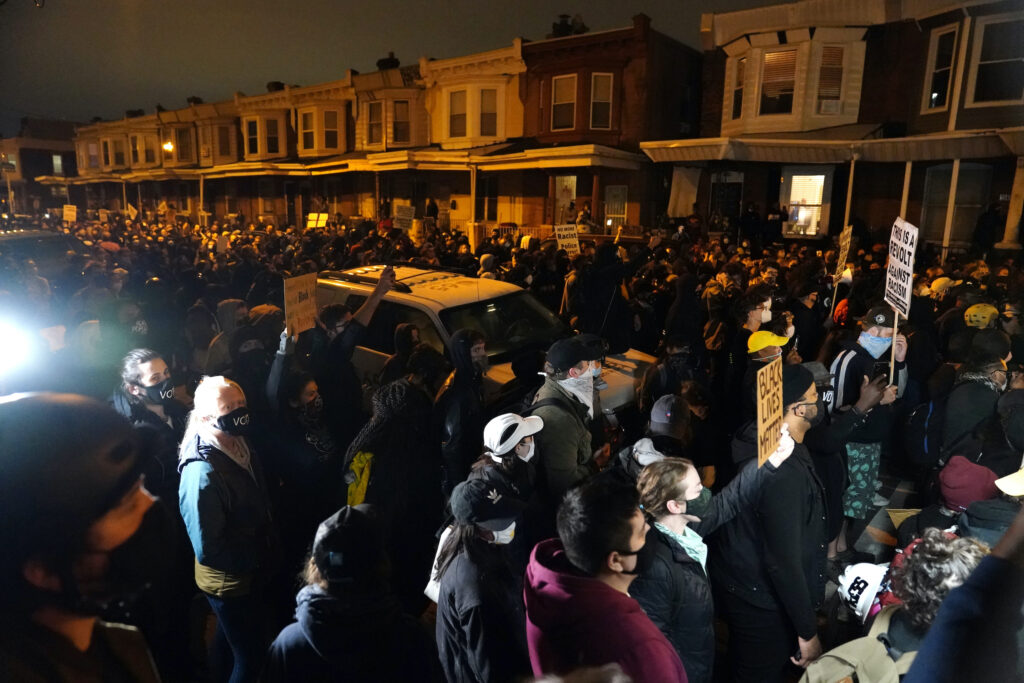 Philadelphia Police Shooting Protesters confront police during a march Tuesday, Oct. 27 in West Philadelphia.